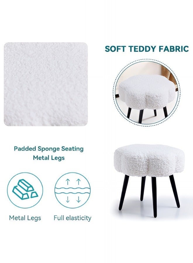 Taimi Boucle Fabric Chair Elegant Cloud Design with Metal Legs, Vanity Table Chair, Bedroom Dressing Chair, Shoe Changing Chair - White - Image 3